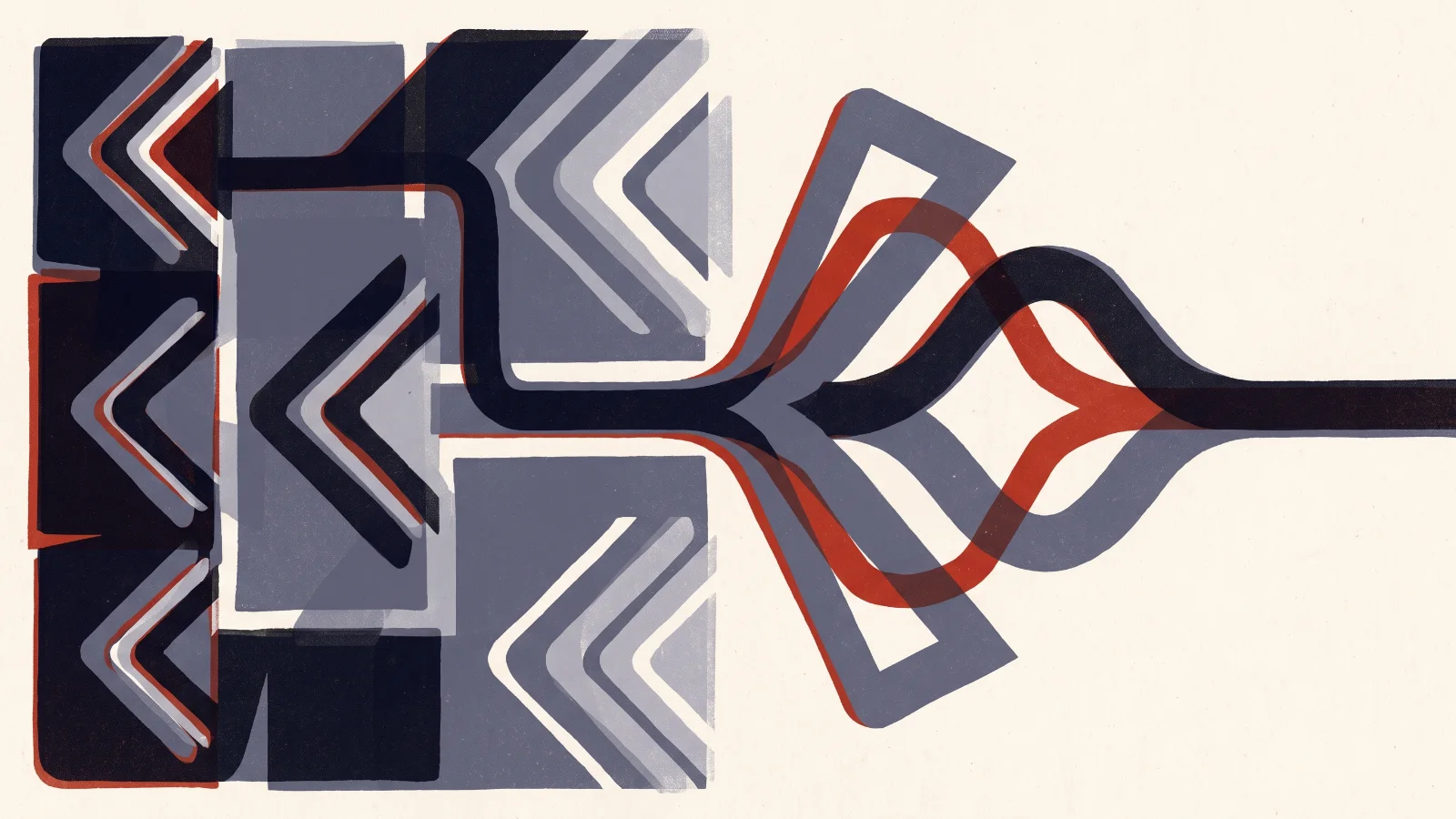 Illustration: nested bracket shapes and branching lines merging into one path