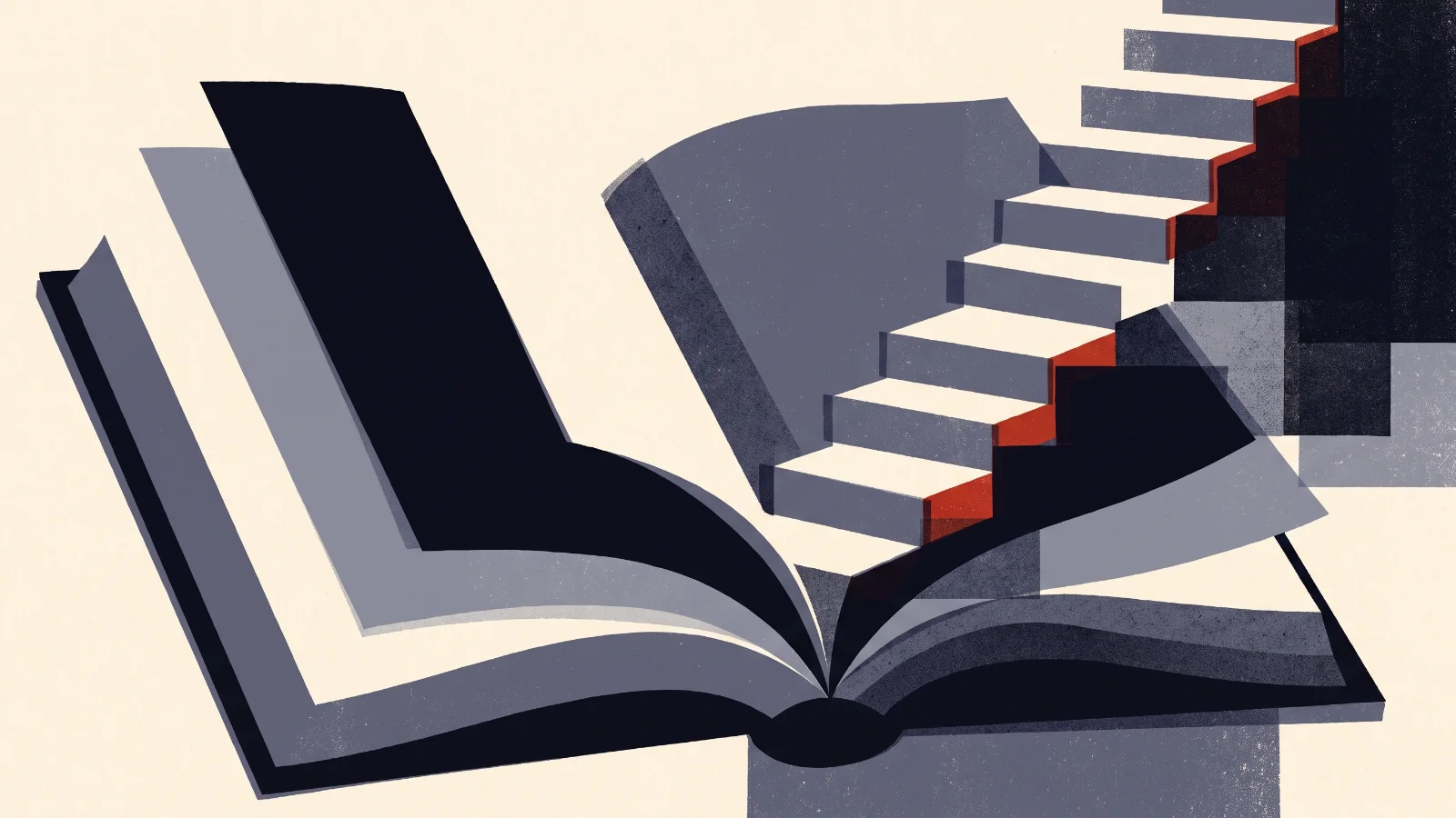 Illustration: an open book whose pages turn into ascending steps