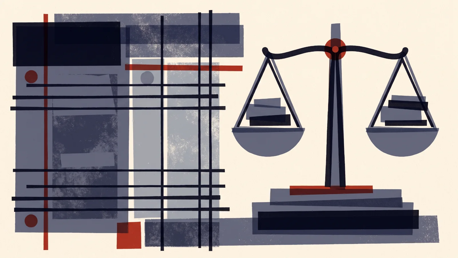 Illustration: ledger columns beside a level two-pan scale