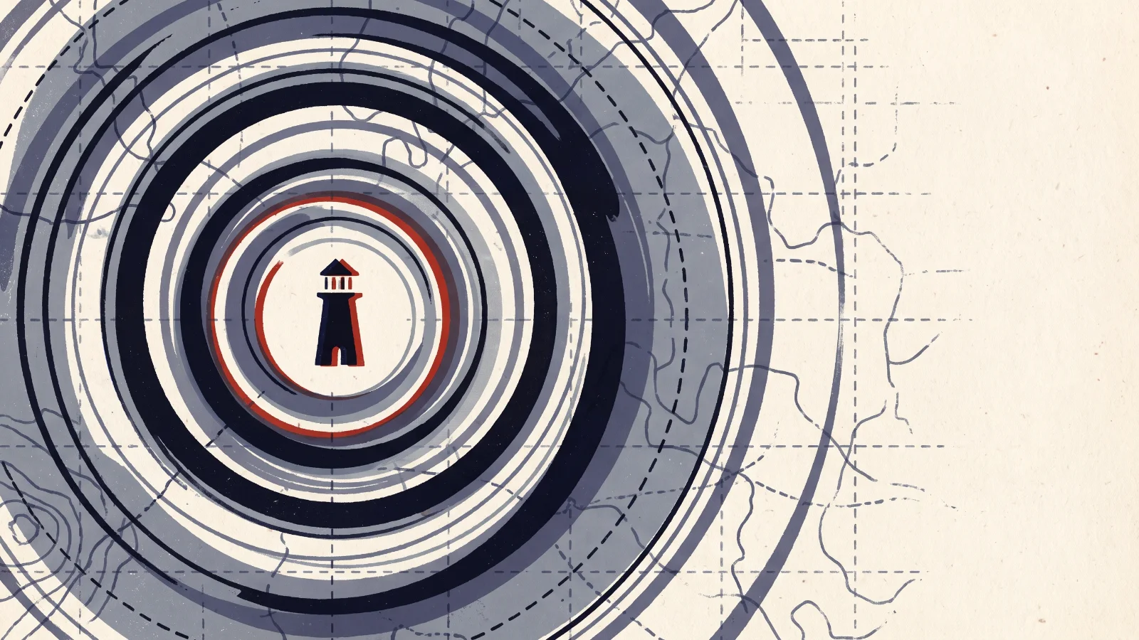Illustration: signal rings spreading from a beacon over a map grid