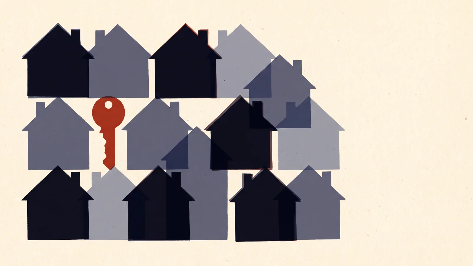 Illustration: house silhouettes on a grid with a key