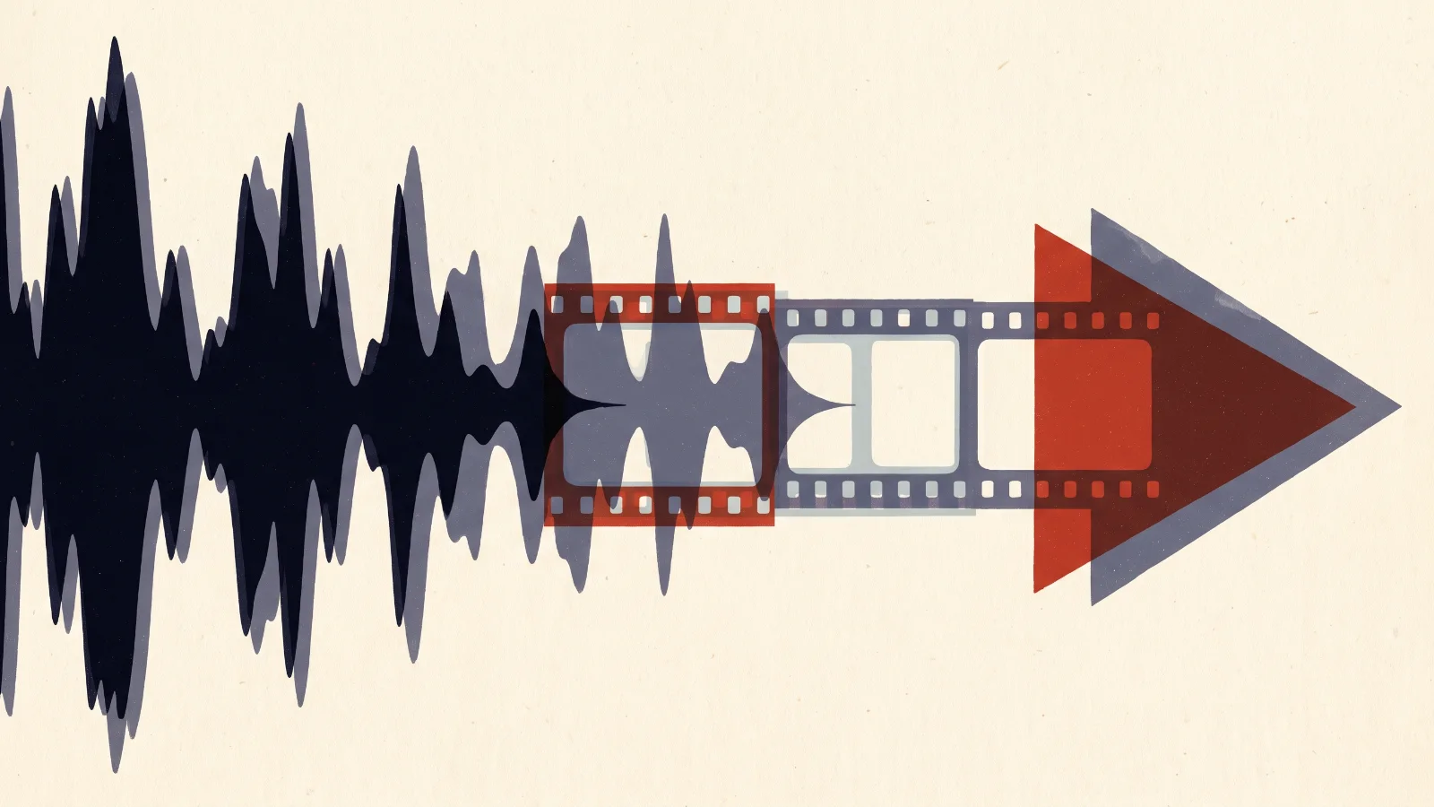 Illustration: a waveform flowing into film frames and a play triangle