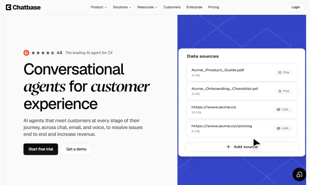 The Chatbase homepage