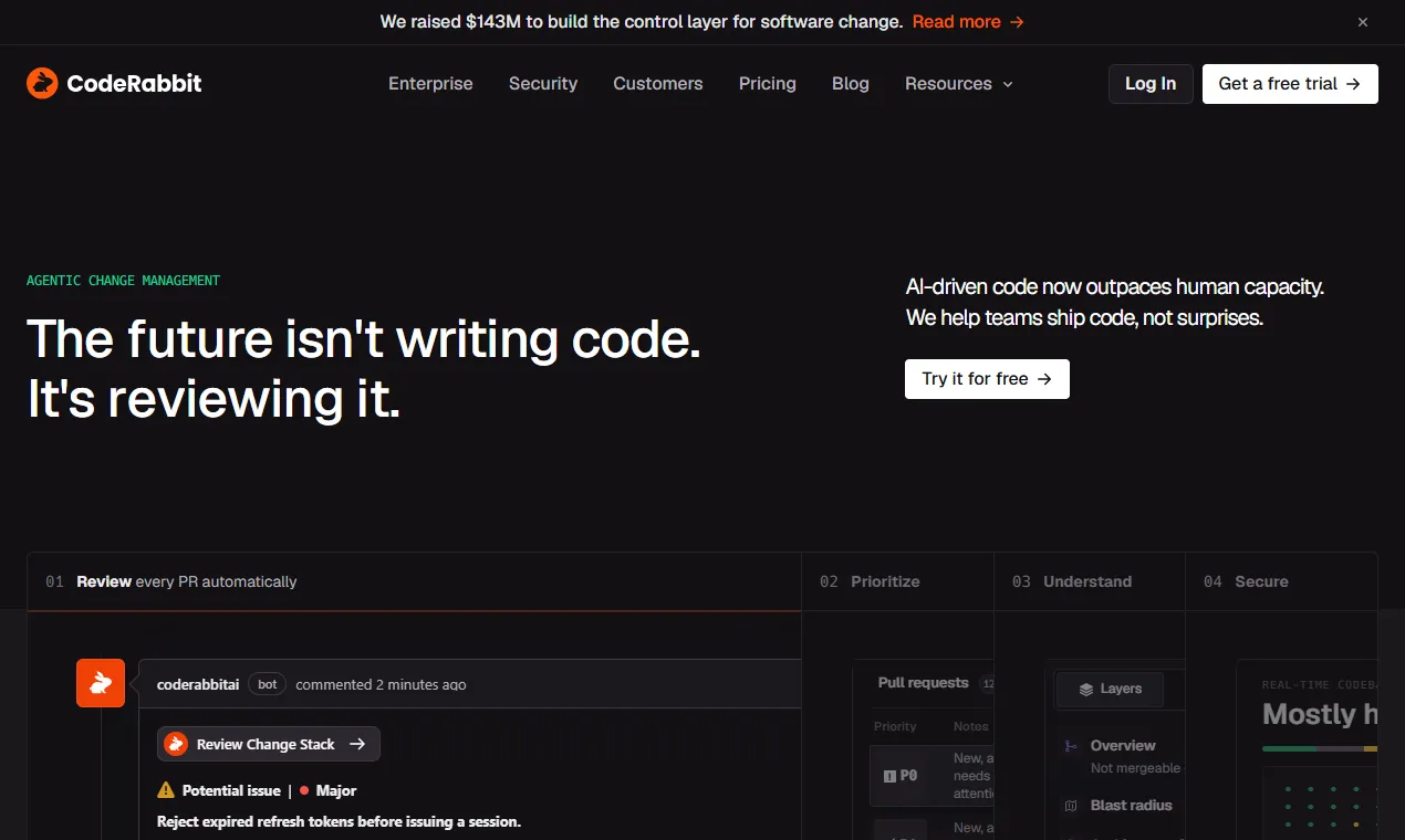 The CodeRabbit homepage