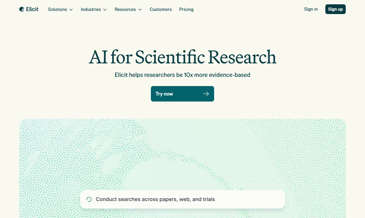 The Elicit homepage