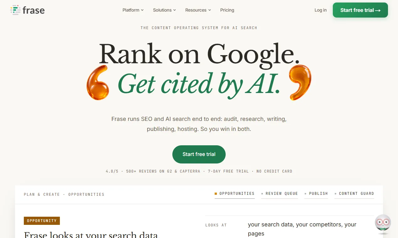 The Frase homepage