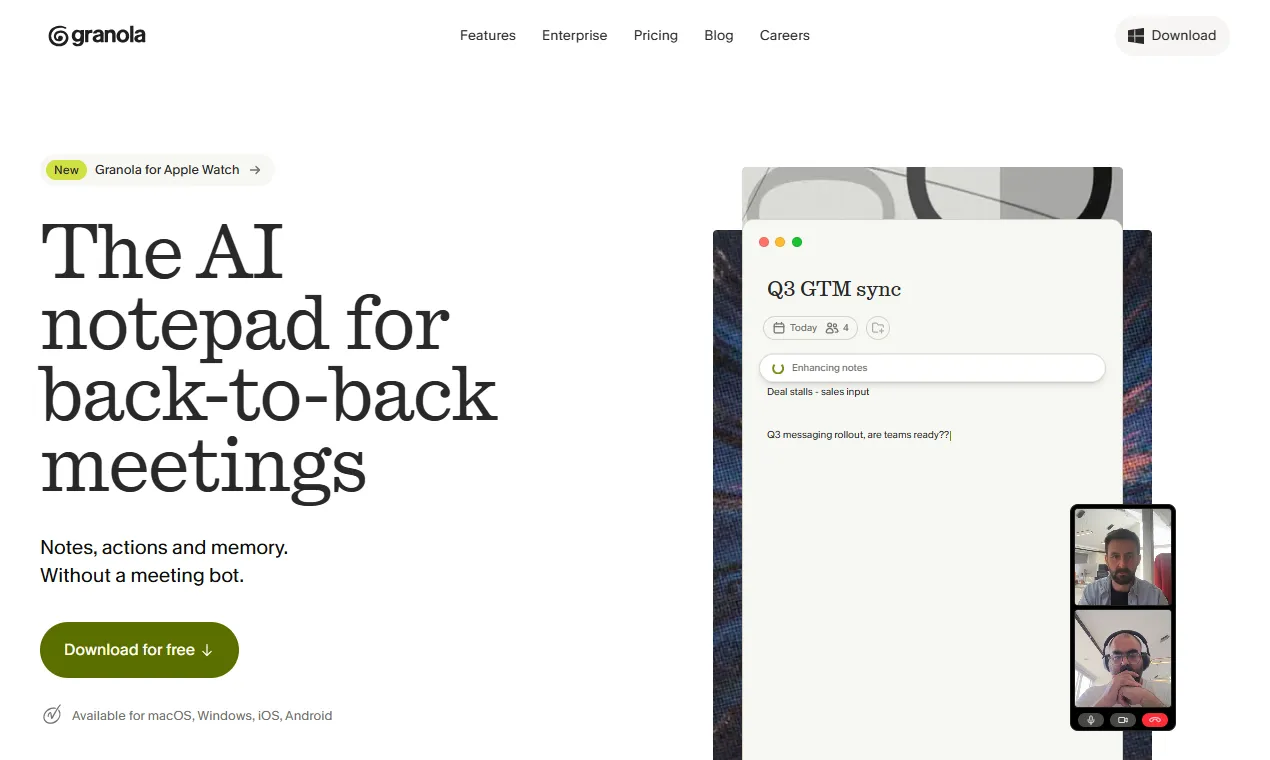 The Granola homepage