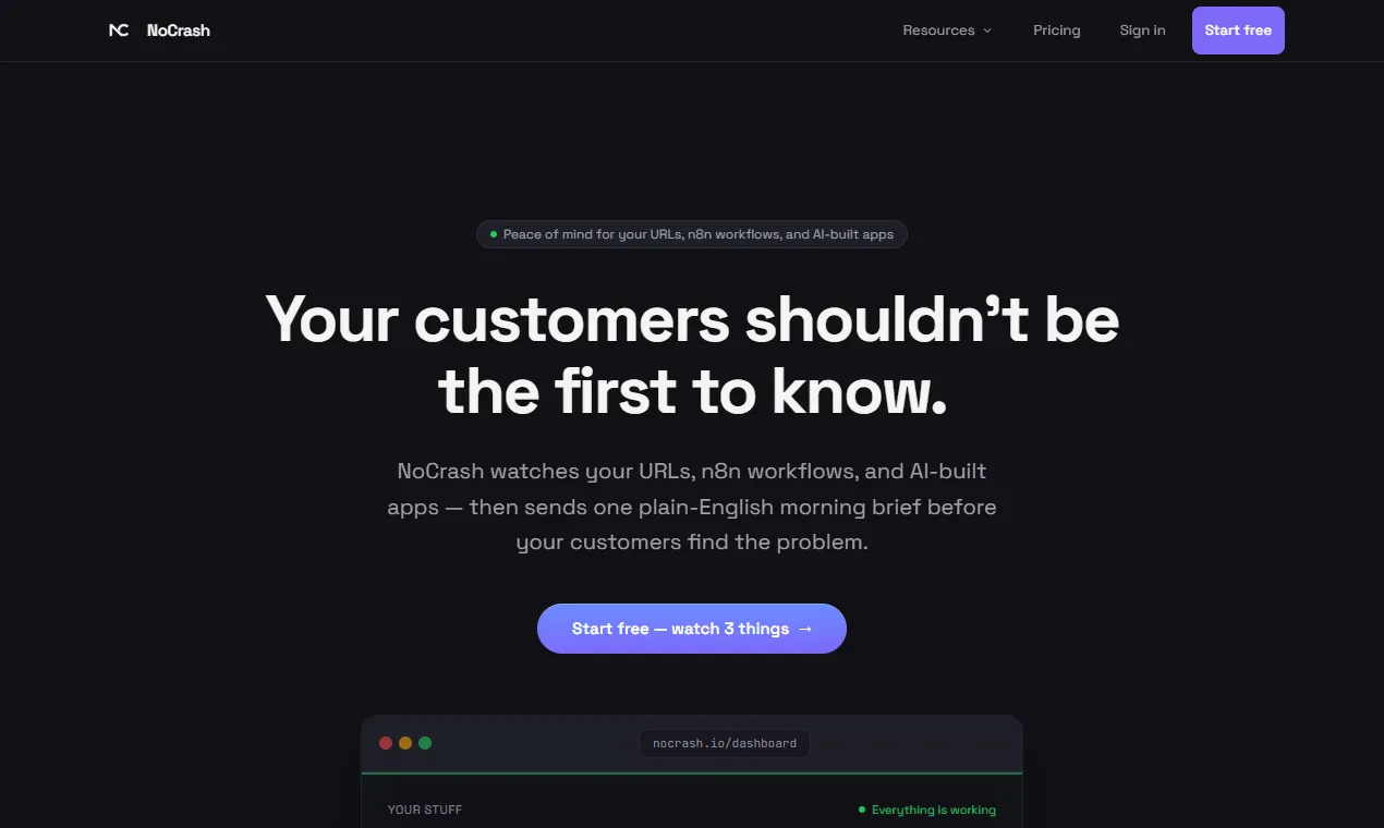 The NoCrash homepage