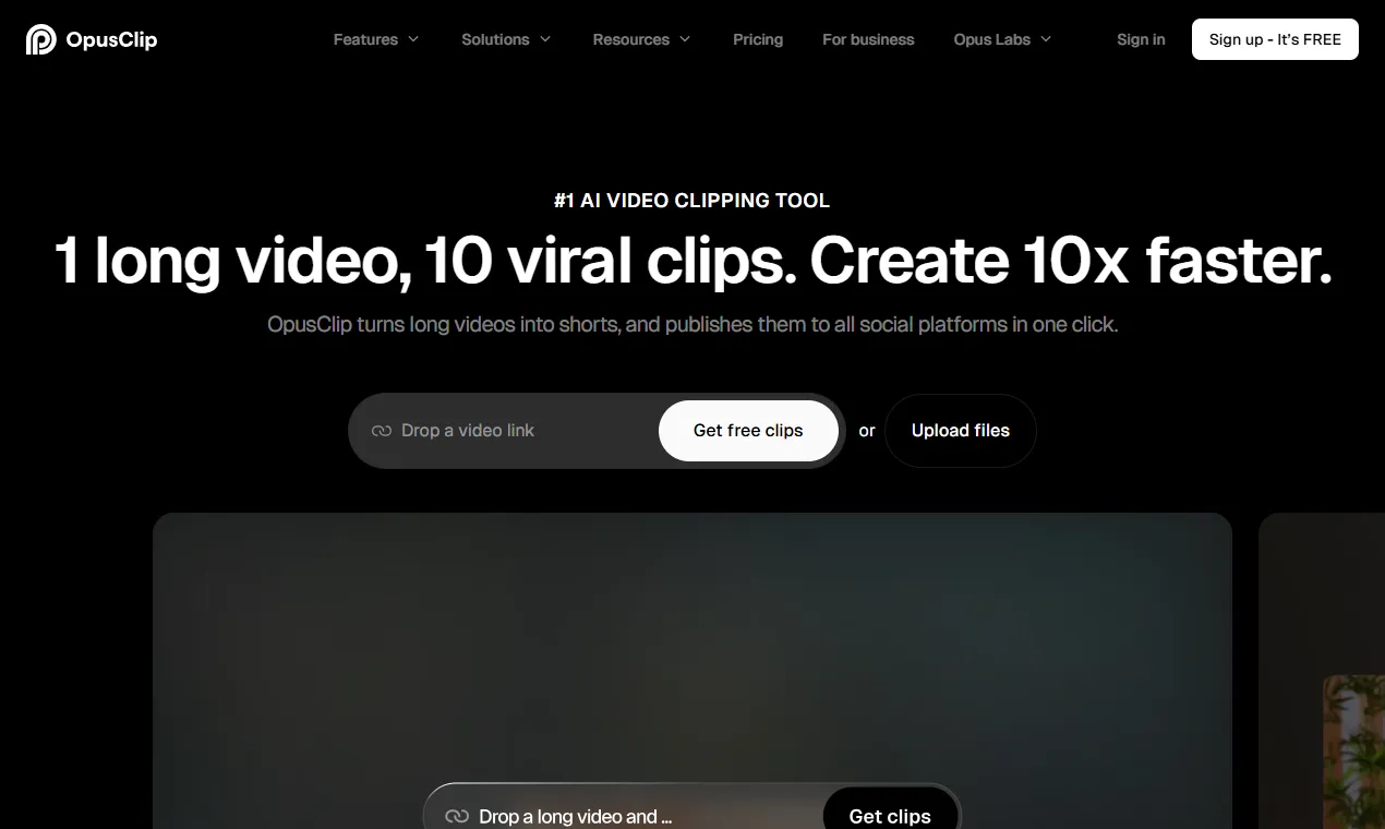 The OpusClip homepage