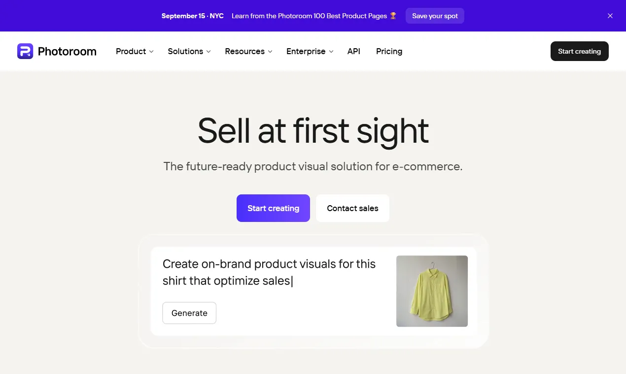 The Photoroom homepage