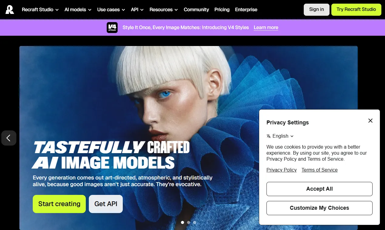 The Recraft homepage