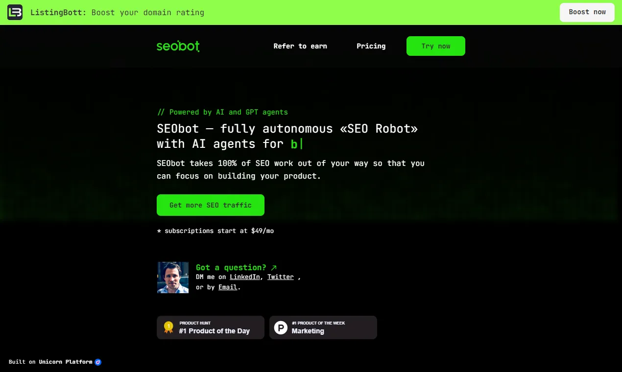 The SEObot homepage
