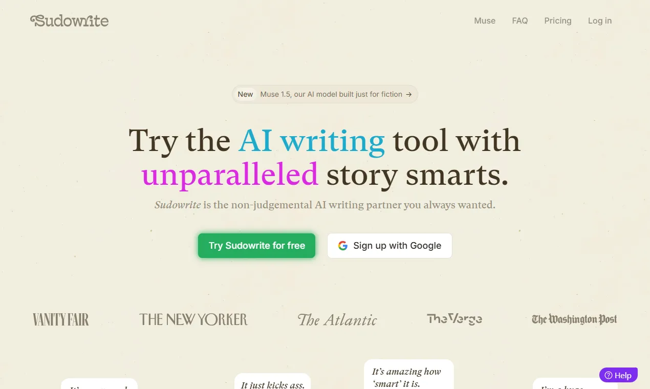 The Sudowrite homepage