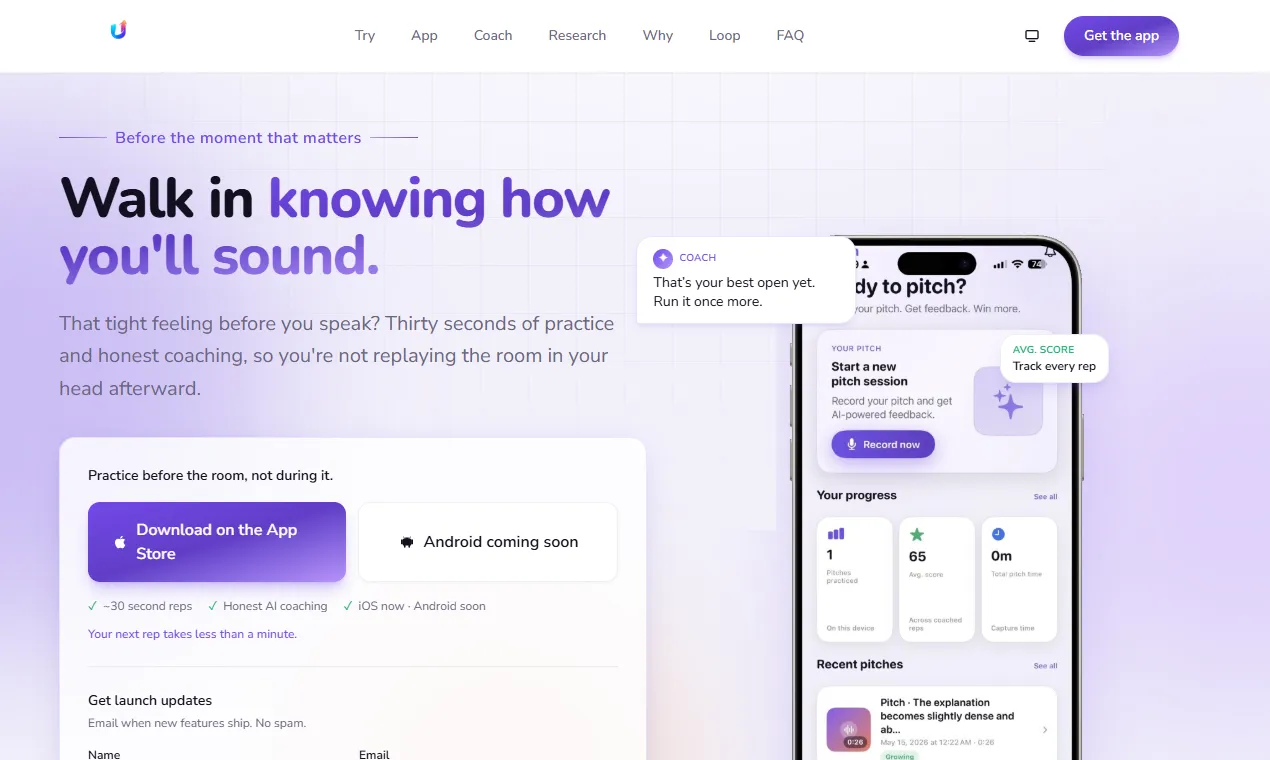 The UPitch homepage